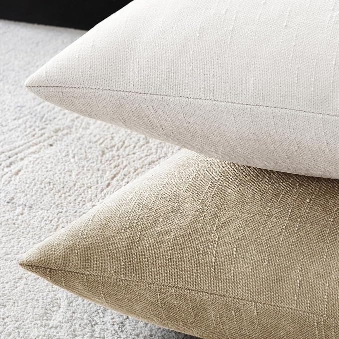 MIULEE Textured Chenille Throw Pillow Covers 20x20 Inch White | Pack of 2 Decorative Soft Throw Pillows, Solid Textured Cushion Covers, Modern Home Decor for Couch Sofa Bedroom Living Room