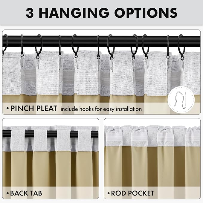 MIULEE 100% Blackout Linen Curtains 42 x 72 Inch Greyish White 2 Panels | Thermal Insulated, Room Darkening Drapes for Bedroom Living Room, Back Tab Rod Pocket Pinch Pleated, Solid Luxury Decor