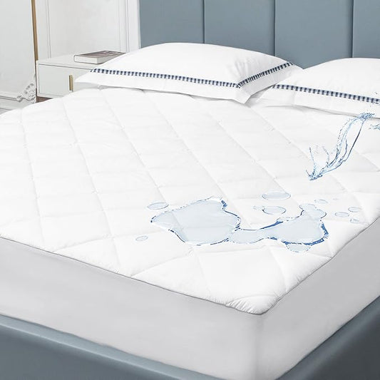 Sunflower Short Queen Mattress Pad Waterproof, Cotton Mattress Protector | 18-22" Extra Deep Pocket Quilted Cover, 60”x75” OEKO-TEX Certified, Down Alternative Fill, Hypoallergenic&Noiseless