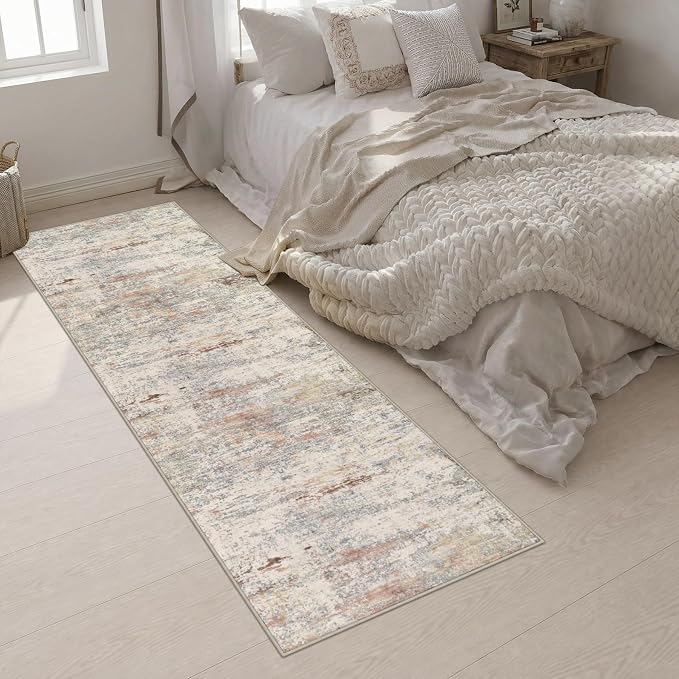 2.6x10 Washable Runner Rug:Modern Abstract Indoor Soft Carpet Taupe | For Hallway, Bedroom, Kitchen, Laundry, Bathroom,Door Mat,Modern Abstract,Machine washable,Non-Slip,Stain Resistant,Indoor