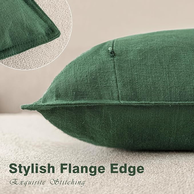 Foindtower Linen Solid Decorative Throw Pillow Covers 26x26 Inch Pine Green | Boho Farmhouse Morden Pillowcase,Pack of 2 Soft Accent Cushion Covers,Rustic Home Decor for Chair Couch Bedroom Living Room