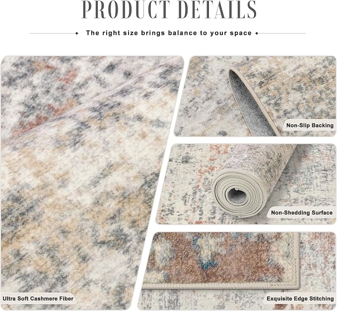 2.6x14 Washable Runner Rug:Modern Abstract Indoor Soft Carpet Taupe | For Hallway, Bedroom, Kitchen, Laundry, Bathroom,Door Mat,Modern Abstract,Machine washable,Non-Slip,Stain Resistant,Indoor