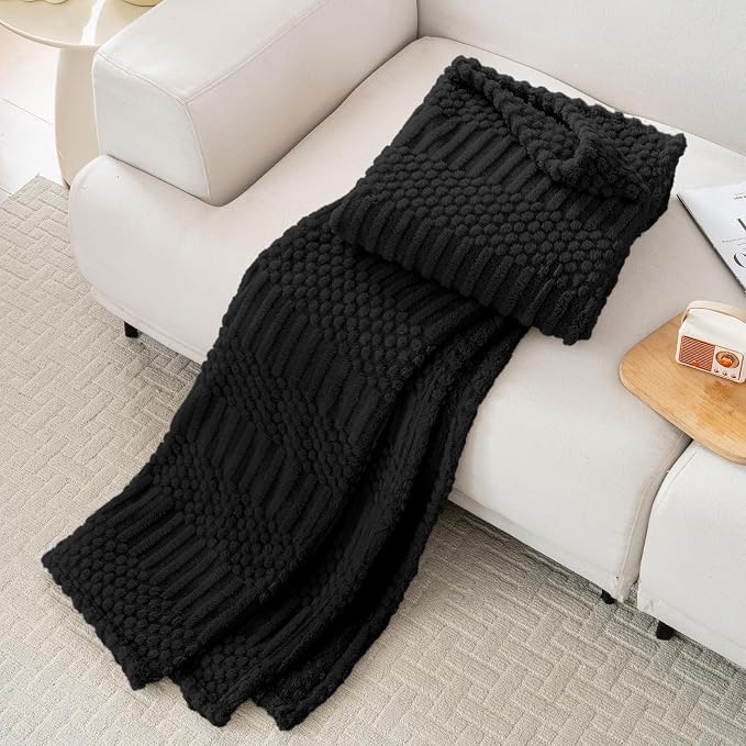 60x80 Inch Black Twin Blanket - Soft & Fluffy Fleece, Cute & Aesthetic, Perfect for Sofa, Couch, Chair, Bed, Living Room & Bedroom, All-Season Use, Plush & Cozy Decorative Blanket