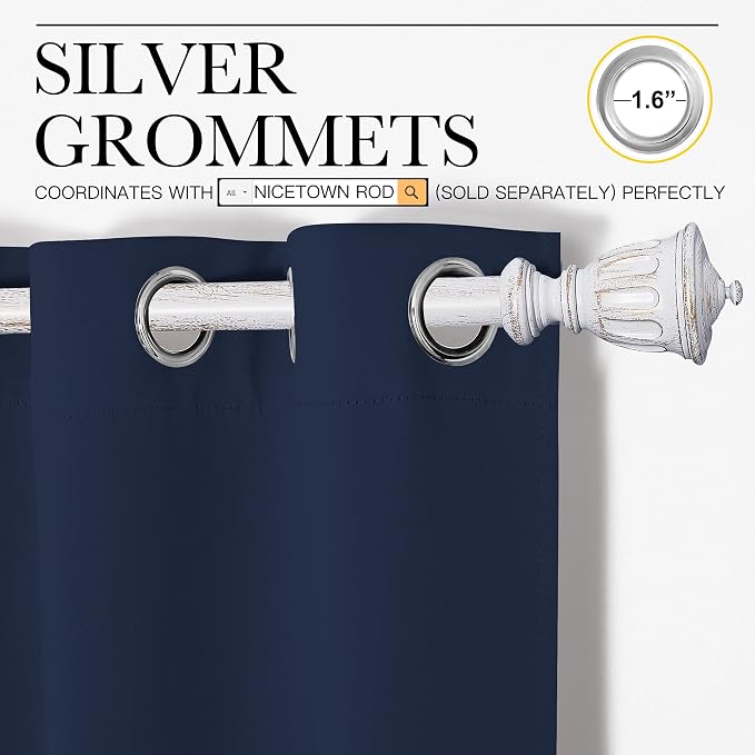 NICETOWN Navy Blackout Curtains for Kid's Room 42" Wide x 68" Long 2 Panels | All Season Thermal Insulated Solid Grommet Top Draperies Drapes for Bedroom Living Room, Light Blocking Noise Reducing Decor