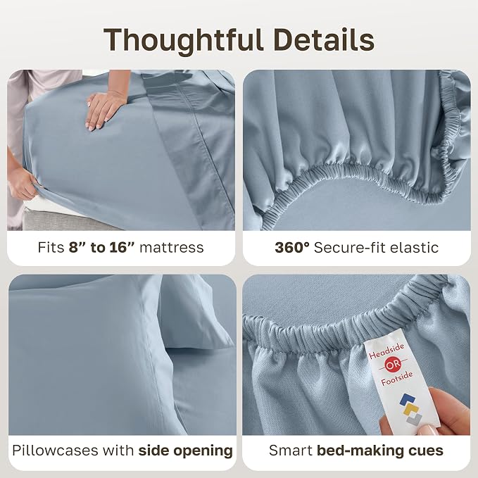California Design Den 600 Thread Count King Size Bed Sheets Set, Sky Blue | 100% Cotton Sateen Backed by Good Housekeeping Seal, Soft & Smooth, 16" Deep Pocket, All-Around Elastic, Durable, Easy Care