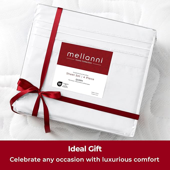 Mellanni Iconic 5-Piece, Ultra Soft Sheet Set (Split King, White) | 10M+ Sleepers. Lab-tested: Sleeps Cool, Stays Bright, Strong, Smooth. Good Housekeeping Best Bedding, 7 yrs running.