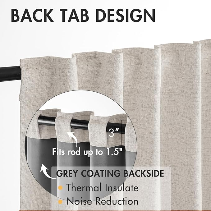 MIULEE 100% Blackout Curtains Linen Curtains & Drapes W52xL108 Inch, Cream | 2 Panels, Full Black Out, Thermal Insulated, Room Darkening Window Curtains for Bedroom Living Room , Back Tab & Rod Pocket