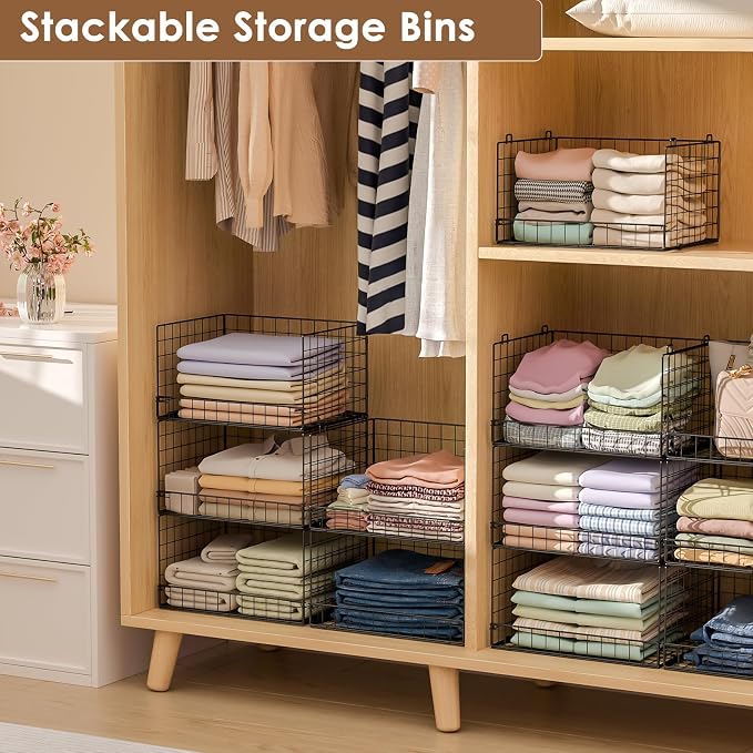 Yociyoga 3-Tier Stackable Closet Organizers and Storage Shelves, Foldable Closet Shelf Organizer, Stackable Storage Bins Drawers for Closet Organizer System, Black(Patent No. 30022416)