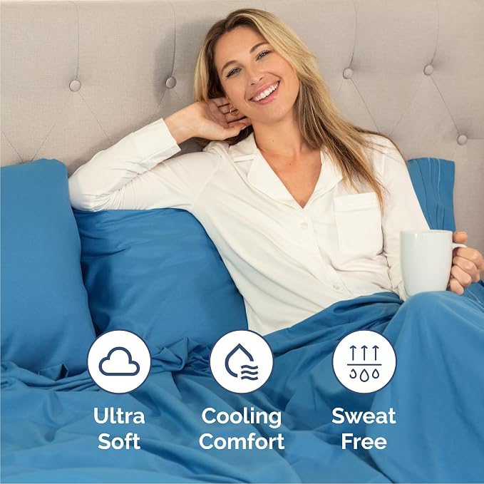Cal King Size 4 Piece Sheet Set - Breathable & Cooling Sheets - Denim Blue | Hotel Luxury Bed Sheets for Women & Men, Deep Pockets, Easy-Fit, Extra Soft & Wrinkle Free Sheets, Oeko-Tex Bed Sheet Set