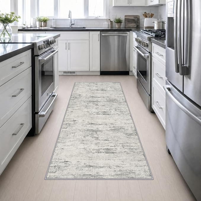 3x8 Washable Runner Rug：Modern Abstract Kitchen Soft Carpet Gray | For Hallway, Bedroom, Kitchen, Laundry, Bathroom,Door Mat,Modern Abstract,Machine washable,Non-Slip,Stain Resistant,Indoor