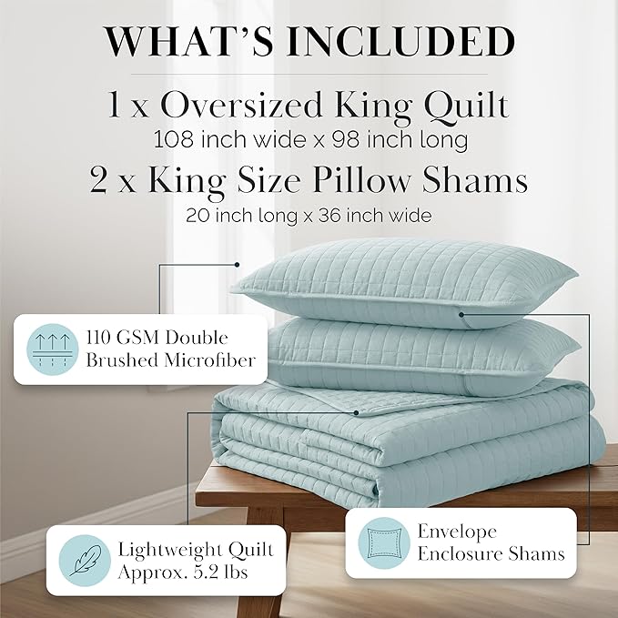 Southshore Fine Living, Inc. Bed Quilts Queen Size with 2 Pillow Shams, Full Bedding Set, Pet Hair Resistant Bedding, Quilt Coverlet Bedspreads Queen Size, Full Bedspread with 2 Pillow Shams, Sky Blue