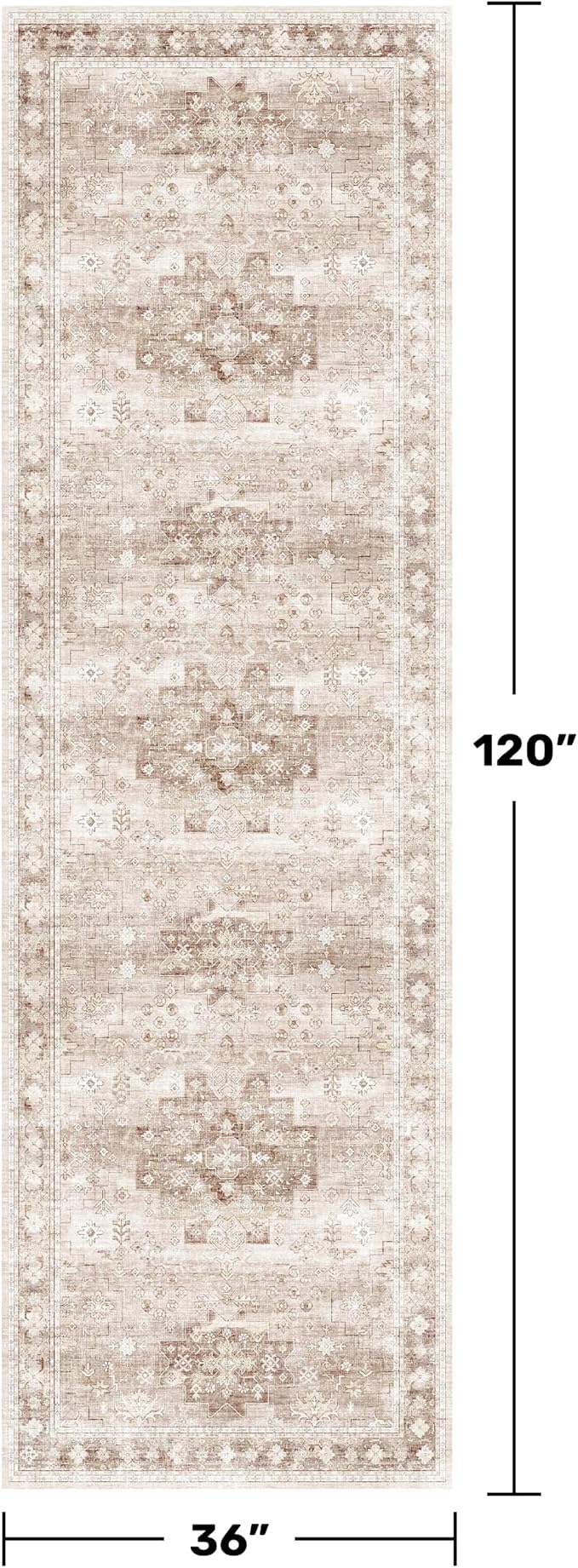Boho Washable 3x10 Hallway Runner Rug, Beige Waterproof Large Kitchen Floor Rug Indoor, Non-Slip Stain & Fade Resistant, Vintage Floral Décor (3x10 Beige/Latte)