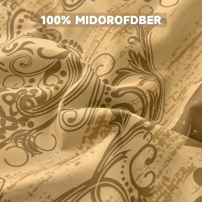 WONGS BEDDING Gold Comforter Set Queen Size, Damask Texture Design 7 Pieces Bed in a Bag Microfiber Comforter Bedding Sets -1 Comforter, 1 Flat Sheet, 1 Fitted Sheet, 2 Pillow Shams, 2 Pillowcases