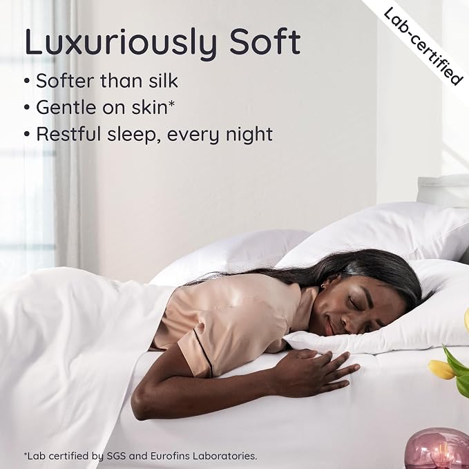 Bambaw King Size Cooling Sheets Set 6pcs - 100% Viscose Derived from Bamboo Sheets Deep Pocket, Fits Up to 16'' with Elastic Corner Straps, King Size Soft Sheets, Breathable Sheets (White)