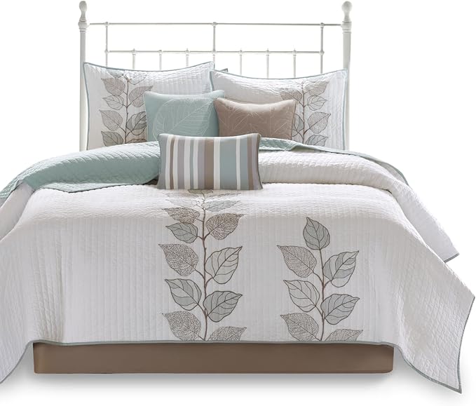Madison Park Modern Classic Breathable Blue Queen Quilt Set, 6pc | Coverlet Lightweight Bedding Set, Machine Washable, Easy Care, Cozy, Soft, Casual, Durable