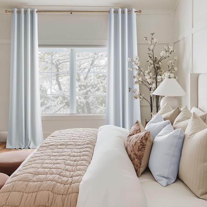NICETOWN Greyish White Ring Top Panels - Thermal Insulated Shades, 52 x 95 | For Nursery, Kids Room, Yard, Closet, Garage - Breathable Fabric, Privacy Assured, 2 Panels