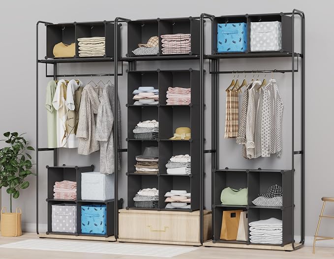 HOMIDEC Closet Organizers and Storage, 9 Cube Storage Organizer, Black | Portable Closet Organizer, Storage Cubes Shelves, for Bedroom, Kids Room, Bathroom, Wardrobe, Clothes Rack