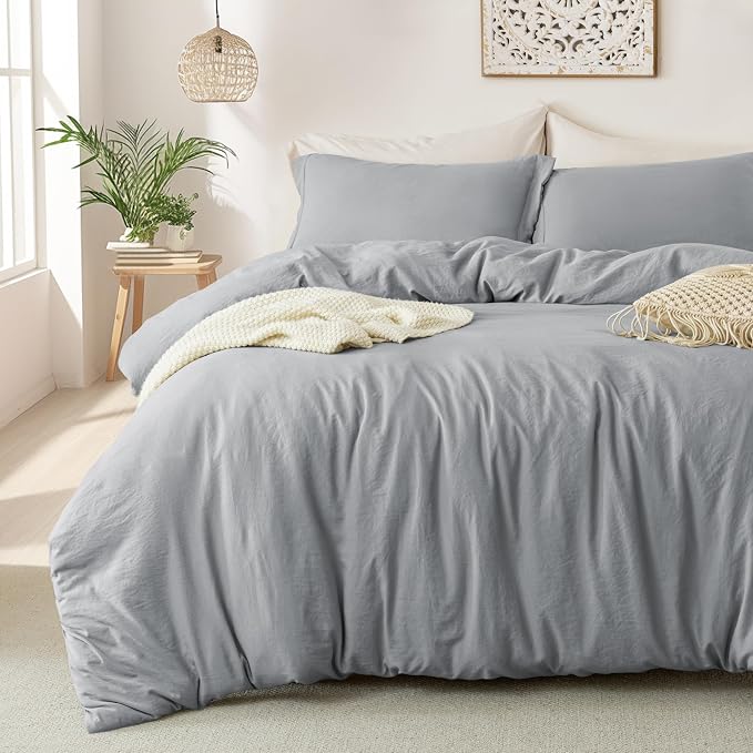 MILDLY Duvet Cover Cal King Ultra Soft Comforter Cover Set 3pcs, Grey | Washed Microfiber Cotton-Like, Breathable Comfort, Hidden Zipper, Corner Ties, OEKO-TEX Certified, Fade Resistant
