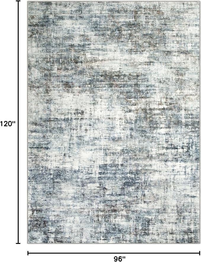 8x10 Area Rugs for Living Room: Washable Abstract Blue Multi Badroom Carpet | Non-slip TPE backing makes this washable soft low-pile rug safe & durable, Pet-friendly decor for dining room,nursery,office