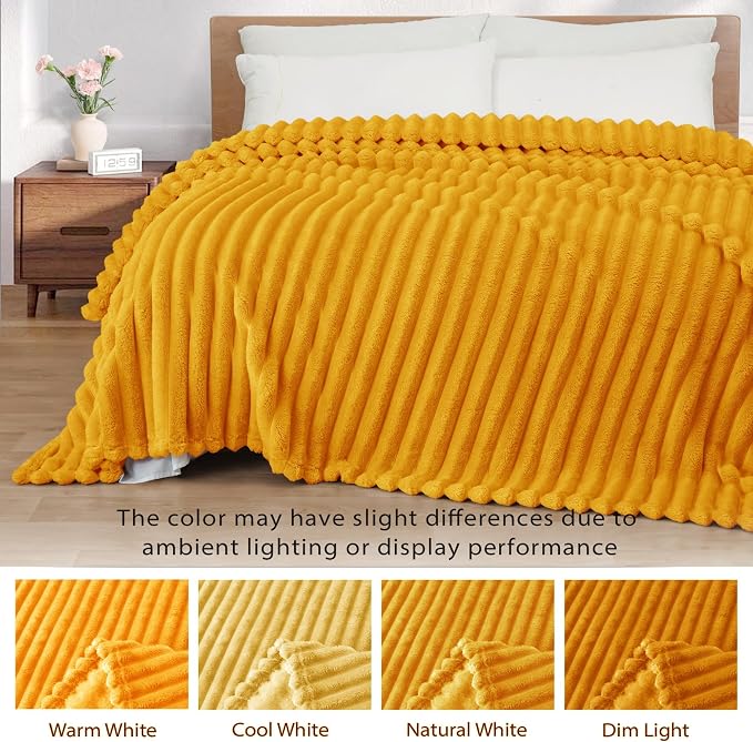Exclusivo Mezcla Striped Twin Size Fleece Blanket for Bed, Couch, 60"x80" | Soft Breathable Cozy Bed Blankets, Lightweight Plush Fluffy Fuzzy Jacquard Decorative Blankets