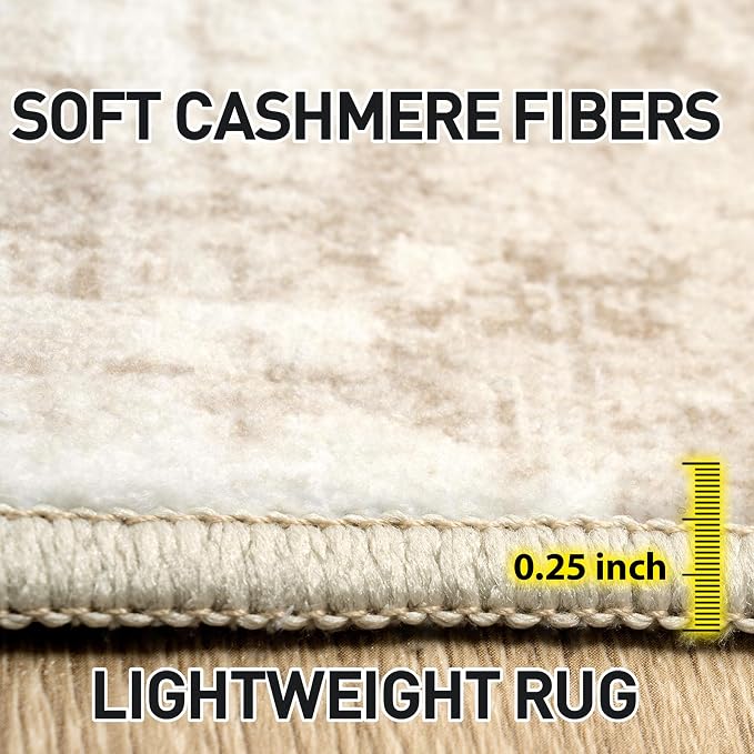 5x7 Area Rugs for Living Room: Washable Abstract Beige Grey Badroom Carpet | Non-slip TPE backing makes this washable soft low-pile rug safe & durable, Pet-friendly decor for dining room,nursery,office