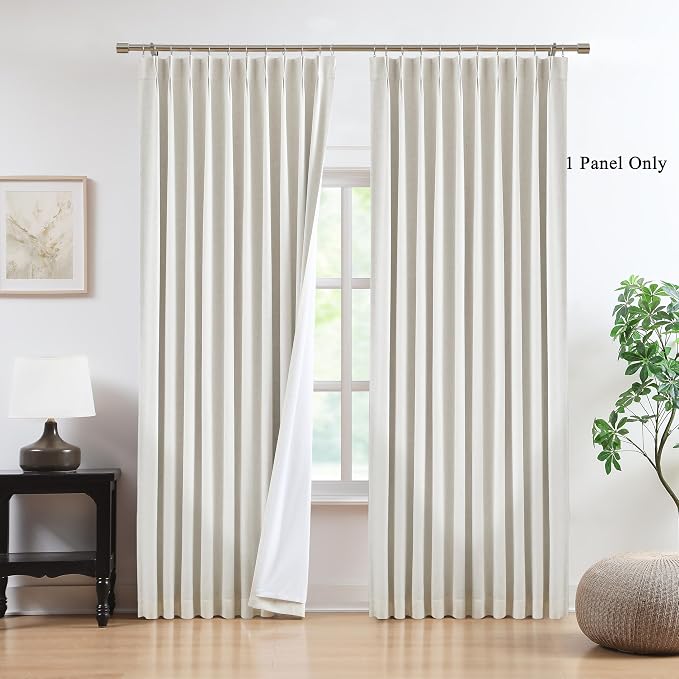 WEST LAKE Extra Long Natural Bailey Pinch Pleated Blackout Curtains | Modern Linen Blend Drapes with Backtabs Hooks,Thermal Insulated Window Treatment for Bedroom Living Room,60"Wx108"Lx1