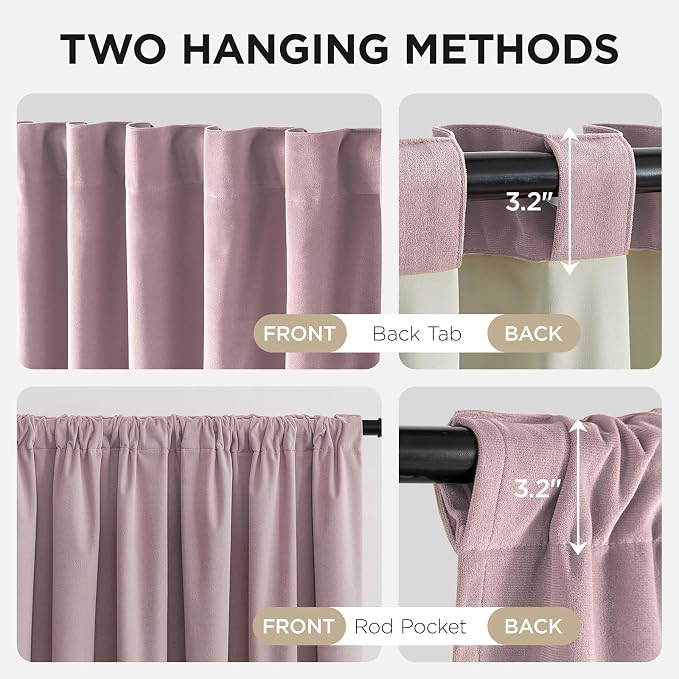 Joydeco 100% Blackout Curtains Velvet Black Out Curtain 96 Inch Drapes | for Bedroom Living Room, Heat and Light Blocking, Thermal Insulated Luxury Heavy Duty Curtain 2 Panels Back Tab&Rod Pocket