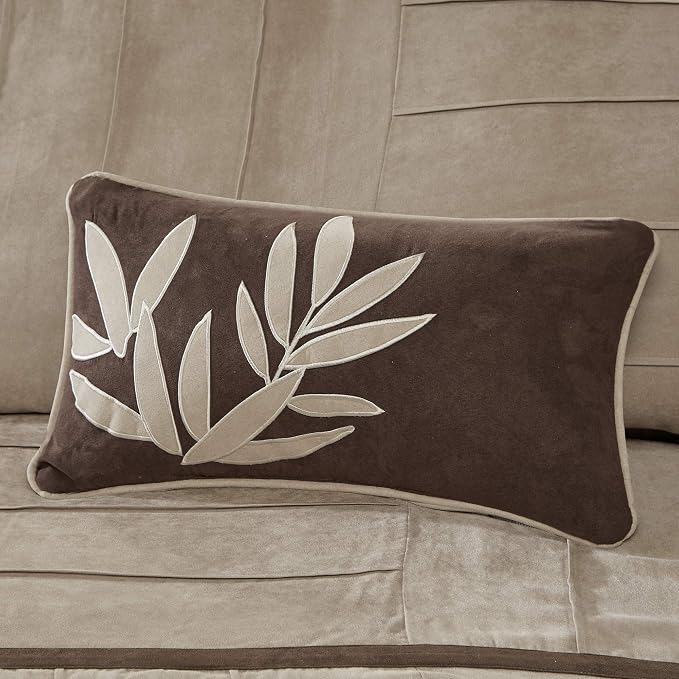 Madison Park Casual Blocks Suede Comforter Set, 7PC King Bedding Set | All Season, with Comforter, Bed Skirt, Decorative Pillows, Shams, Beige Brown, Beige