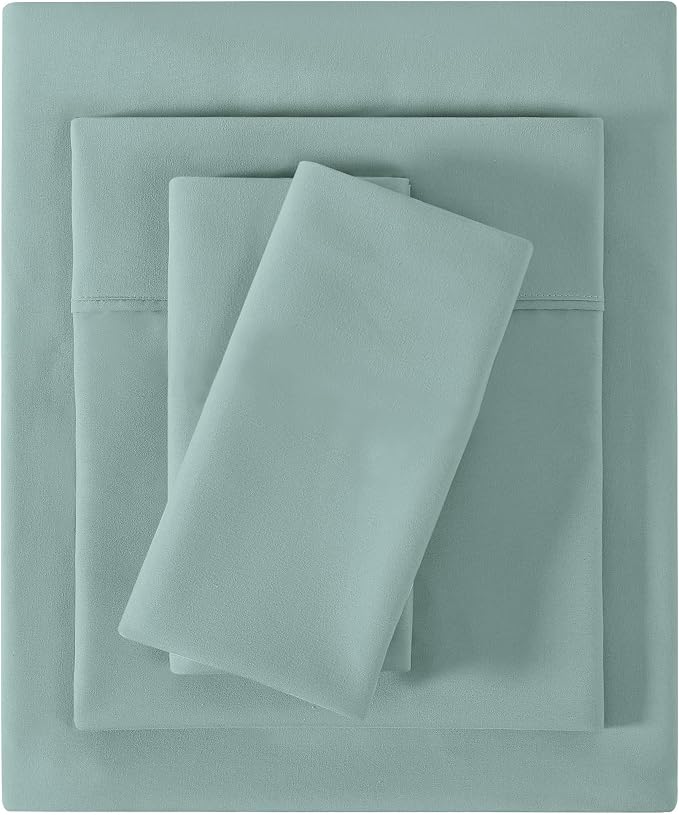 Softan Microfiber Queen Sheet Set with Non-Slip Corner Straps, Dusty Blue | 15" Deep Pocket Fitted Bed Sheets, Double Brushed Microfiber, Cozy Sheets & Pillowcase for All Season