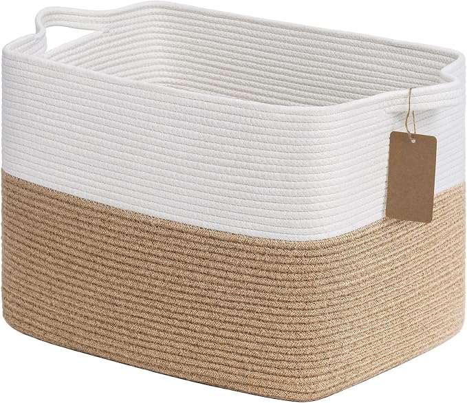 Goodpick 50L Large Woven Rope Storage Basket for Organizing, Jute | 18" × 14" × 12" Decorative Gift Basket for Nursery & Bedroom Organization, Fits Toys, Blankets & Kids Essentials Storage