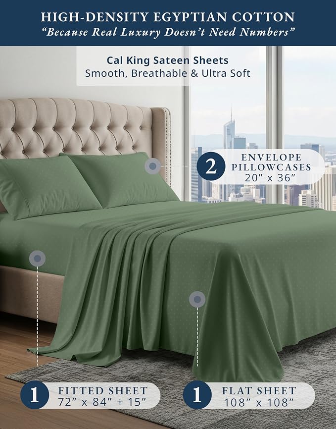 LANE LINEN Bed Sheets California King Size Set Sateen Weave - Iceberg Green | Split Cal King Sheets Sets For Adjustable Bed - 4-Piece Set, For A Luxurious Night's Sleep, Elevates A Master Suite