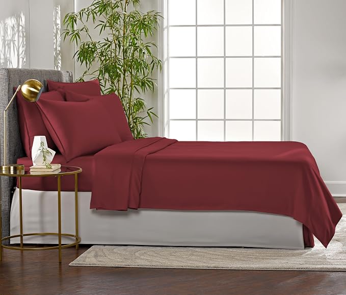Pure Bamboo Full Sheets, Genuine 100% Organic Viscose Derived from Bamboo Bed Sheet Set, Luxuriously Soft & Cooling, Double Stitching, 2 Year Quality Promise (Full, Merlot)