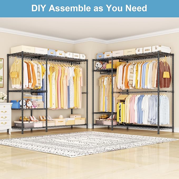Ulif F7 Plus Clothes Rack, Clothing Racks for Hanging Clothes, Black | Heavy Duty Garment Rack, 6-Tiers Freestanding Portable Closet Storage Racks 68'' W × 14.6'' D × 76.6'' H, Max Load 850 Lbs