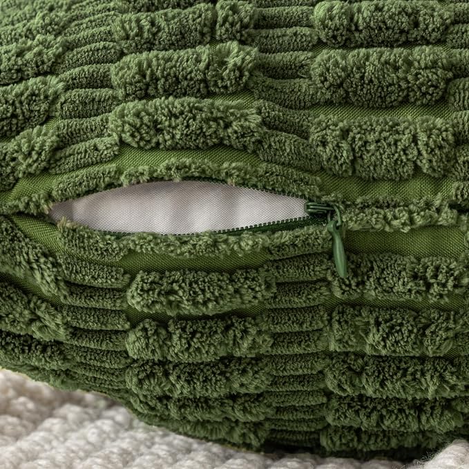 MIULEE Corduroy Decorative Throw Pillow Covers 18x18 Moss Green Pack of 2 | Soft Boho Striped Pillow Covers Modern Farmhouse Home Decor For Sofa Living Room Couch Bed