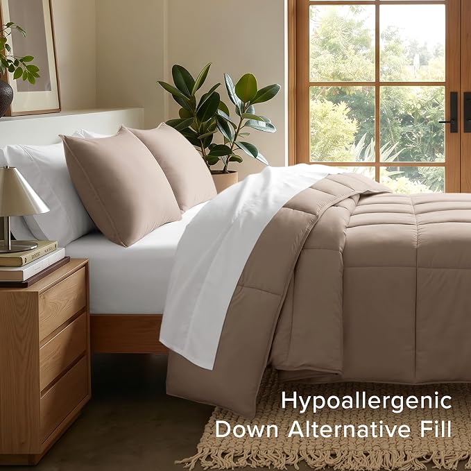 Bare Home Comforter Set - 1800 Ultra Soft (Twin/Twin XL, Taupe) | All-Season, Breathable, Hypoallergenic, Premium 1800, Warm, Cozy