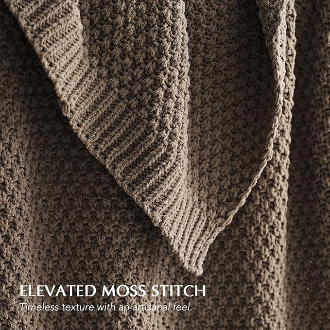 EVERGRACEHOME Chunky Chenille Knit Throw Blanket, 90 x 90, Mocha Brown | Sculpted Moss Stitch, Chic Modern Farmhouse, All-Season Warmth, OEKO-TEX® Certified, Oversized Queen for Couch, Bed, Sofa