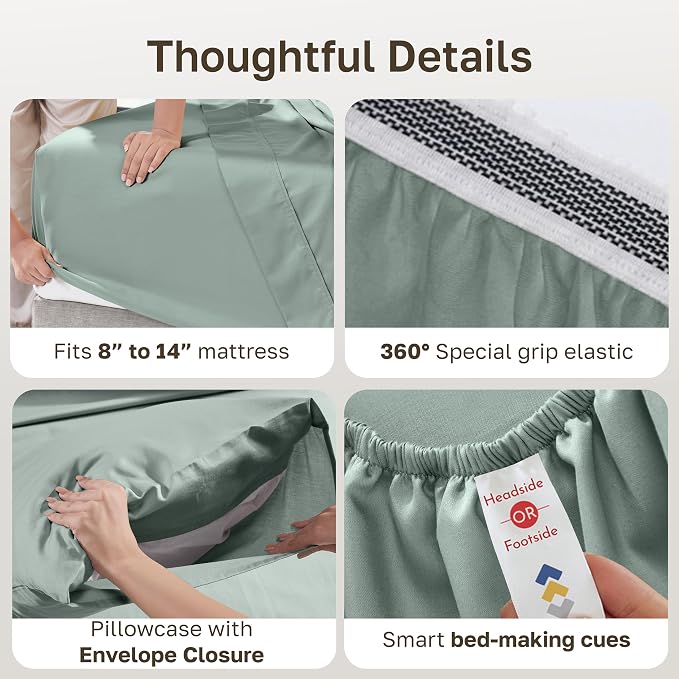 California Design Den 100% Organic Cotton XL Twin Sheets, 3 Pcs, Sage Green | GOTS Certified, Lightweight Crisp & Airy Percale For Hot Sleepers, All-around Elastic, Easy Care