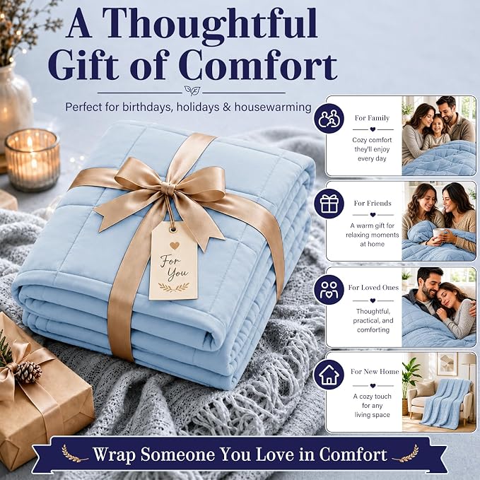L'AGRATY Weighted Blanket for Adults 20lbs, 48"x72" Twin Full Size Cooling Heavy Blanket Breathable Microfiber Big Throw Blanket for Summer Fall Winter, Light Blue