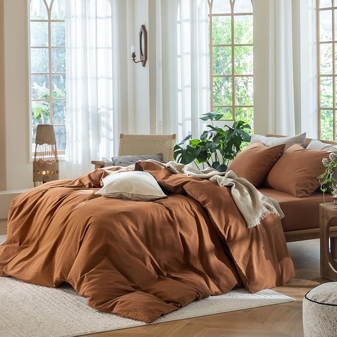 MooMee Duvet Cover Set 100% Washed Cotton Linen Like Super King Plus | Relaxed Linen-like Texture. Soft, Breathable & Long-lasting Comfort. Lightweight. Hidden Zipper with 8 Interior Corner Ties