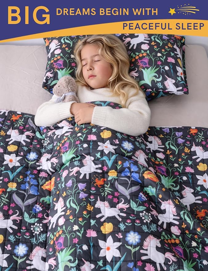 YnM Weighted Blanket (36"x48" 5lbs) Washable Soft Heavy Blanket Throw for All-Season Weighted Blanket,Throw Size Breathable Blanket with Premium Glass Bead(Unicorn)