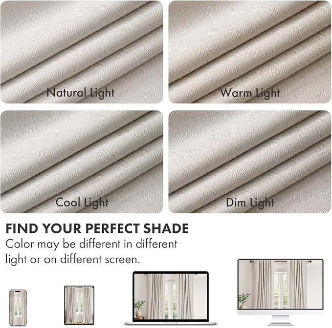 MIULEE 100% Blackout Linen Curtains for Bedroom 40W x 90L Cream 2 Panels | 90 inches Long, Thermal Insulated, Room Darkening, Black Out Drapes for Living Room, Back Tab Rod Pocket