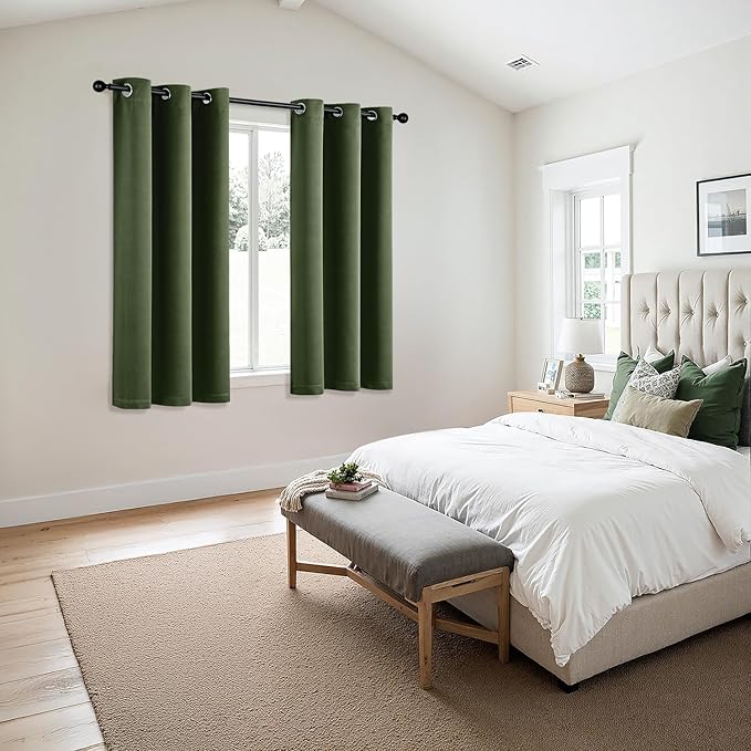 MIULEE Blackout Curtains for Bedroom 2 Panels 40 x 63 Inch Long Olive Green | Thermal Insulated, Living Room Darkening Grommet Drapes, Noise Reducing, Light Blocking Window Treatments