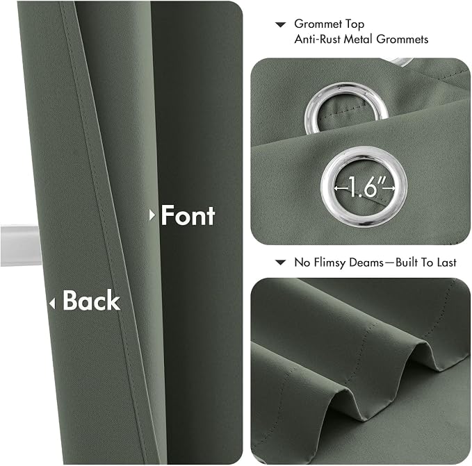 MIULEE Blackout Curtains for Bedroom 2 Panel 40 x 72 Inch Long Dark Mallard | Thermal Insulated, Living Room Darkening Grommet Drapes, Noise Reducing, Light Blocking Window Treatments