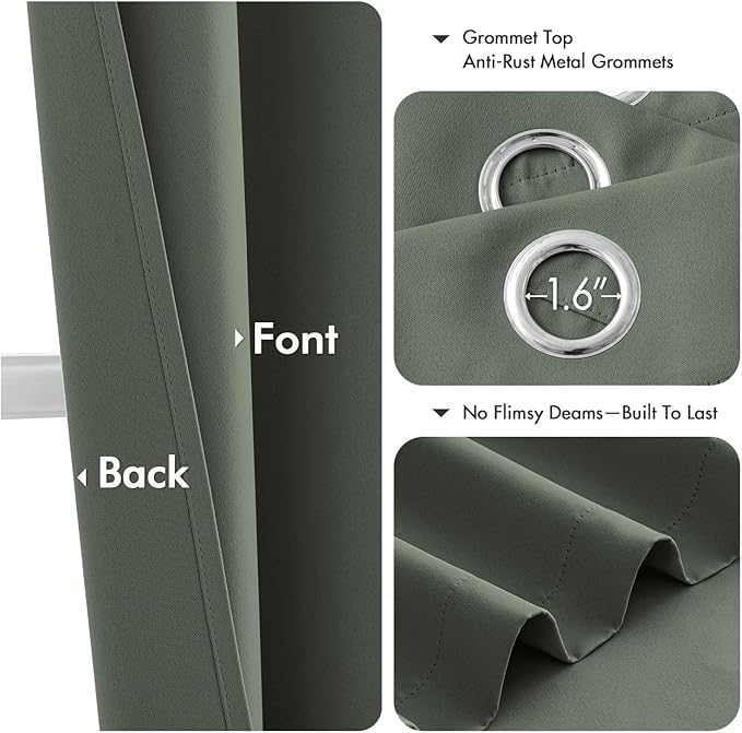 MIULEE Blackout Curtains for Bedroom 2 Panel 40 x 54 Inch Long Dark Mallard | Thermal Insulated, Living Room Darkening Grommet Drapes, Noise Reducing, Light Blocking Window Treatments