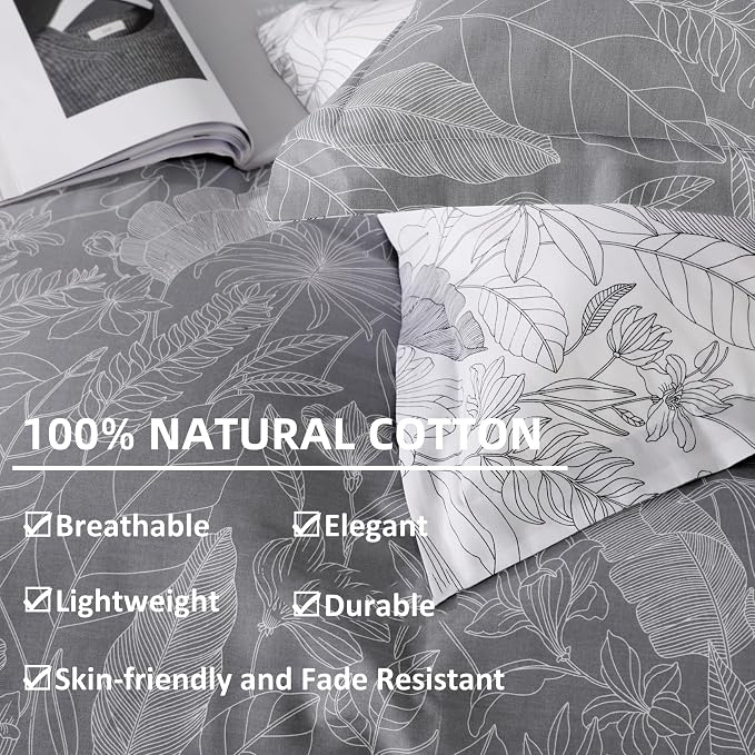 OAITE Twin Duvet Cover Set 3pcs 100% Cotton with GreyForest | Soft, Breathable,Long-lasting,Comfort,Hidden Zipper,8 Corner Ties,Easy Care for All Season