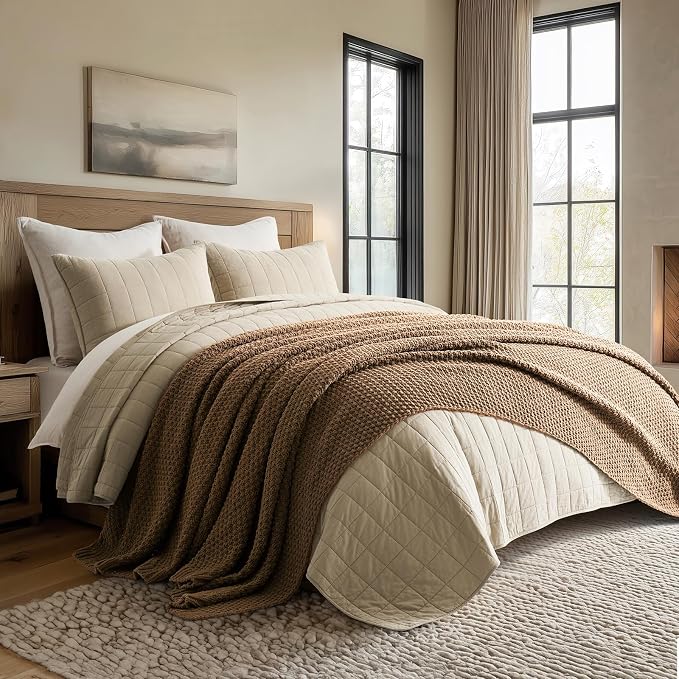 EVERGRACEHOME Chunky Chenille Knit Throw Blanket, 108x92, Camel Brown | Sculpted Moss Stitch, Chic Modern Farmhouse, All-Season Warmth, OEKO-TEX® Certified, Oversized King for Couch, Bed, Sofa