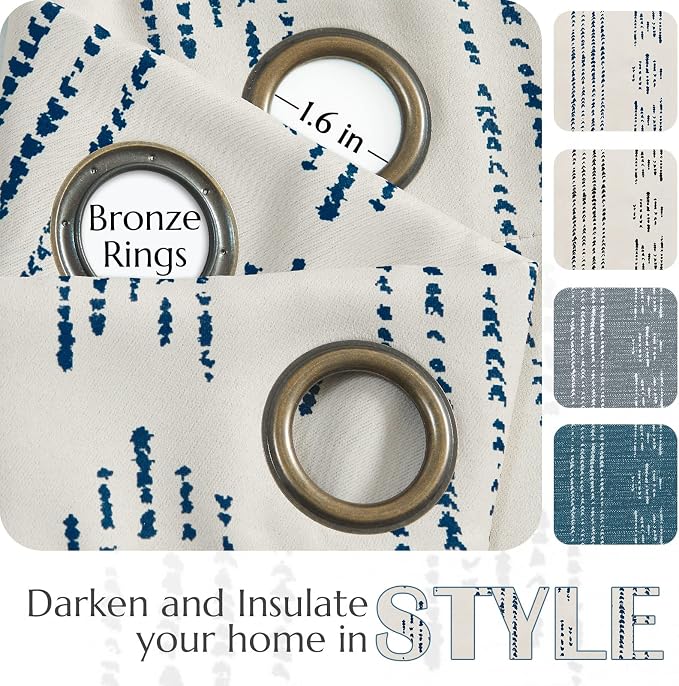 jinchan Boho Blackout Curtains 63 Inch Length for Bedroom Living Room | Blue on Beige Geometric Grommet Curtains Room Darkening Thermal Insulated Window Treatments 2 Panels