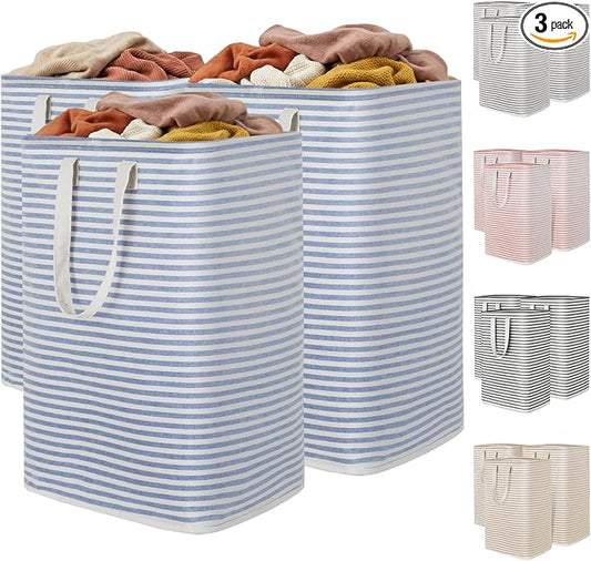 Lifewit 3 Pack Laundry Basket 80L Each, Collapsible Clothes Hamper with Reinforced Handles, Freestanding Waterproof Design for Bedroom and Laundry Room, Blue 240L Total