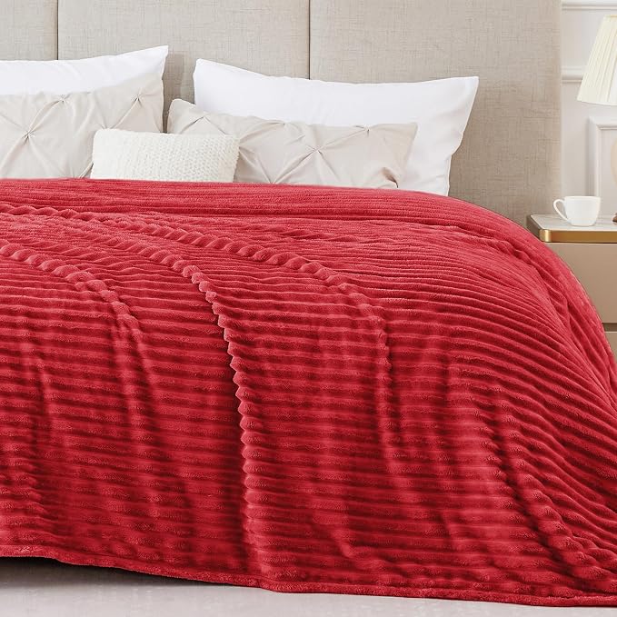 BEDELITE 3D Ribbed Jacquard Red Blankets Queen Size for Bed, 90x90 Inch | Soft Warm Decorative Fluffy Blanket, Cozy Fuzzy Lightweight Plush Fleece Throw Blankets for Bed, Room Decor, Gift for Women