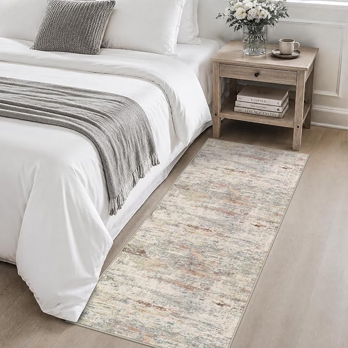 2x5 Washable Runner Rug：Modern Abstract Kitchen Soft Carpet Taupe | For Hallway, Bedroom, Kitchen, Laundry, Bathroom,Door Mat,Modern Abstract,Machine washable,Non-Slip,Stain Resistant,Indoor